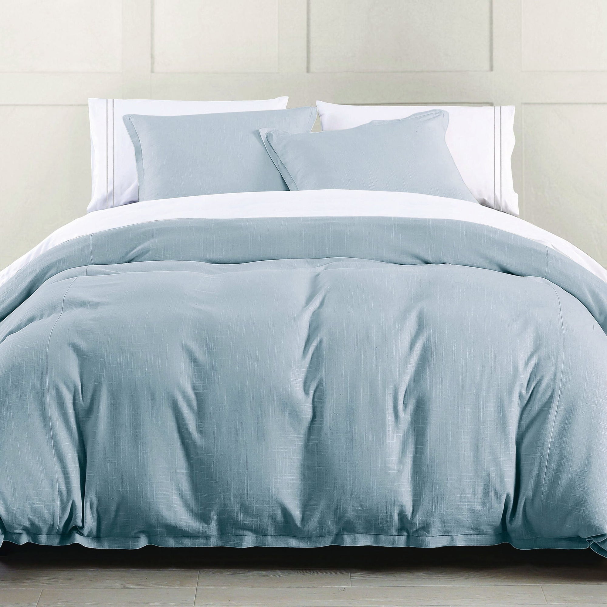 Hera - Queen Washed Linen Flange Duvet Cover - Light Blue