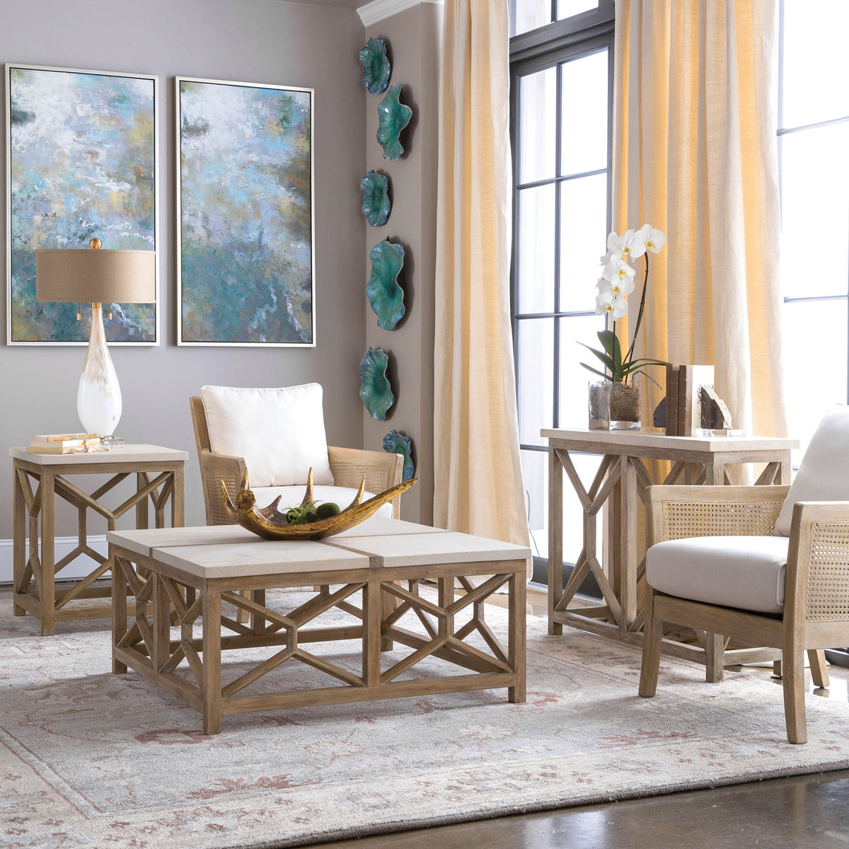 Catali - Stone End Table - White &amp; Light Brown