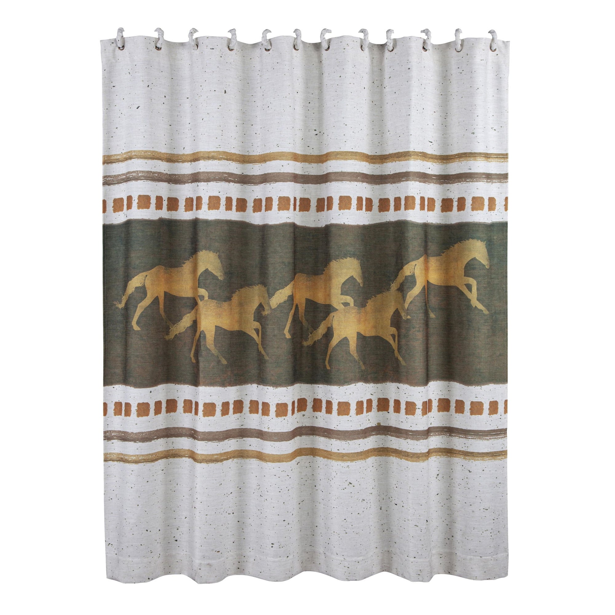 Running Remuda - Shower Curtain - White / Brown / Gold