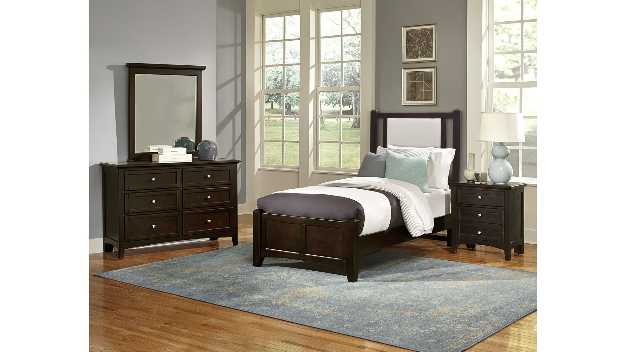 Bonanza - Pebble Gray Upholstered Bed With Mansion Footboard