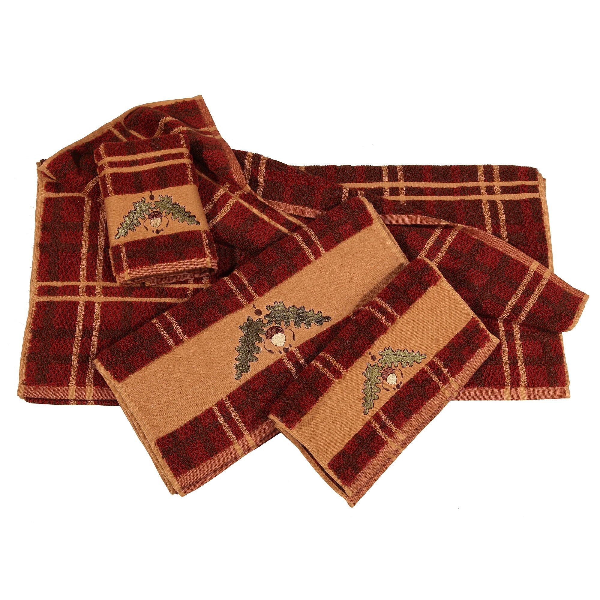 Embroidered Acorn Towel Set, Plaid (Set of 3), 2 Per Carton - Multi