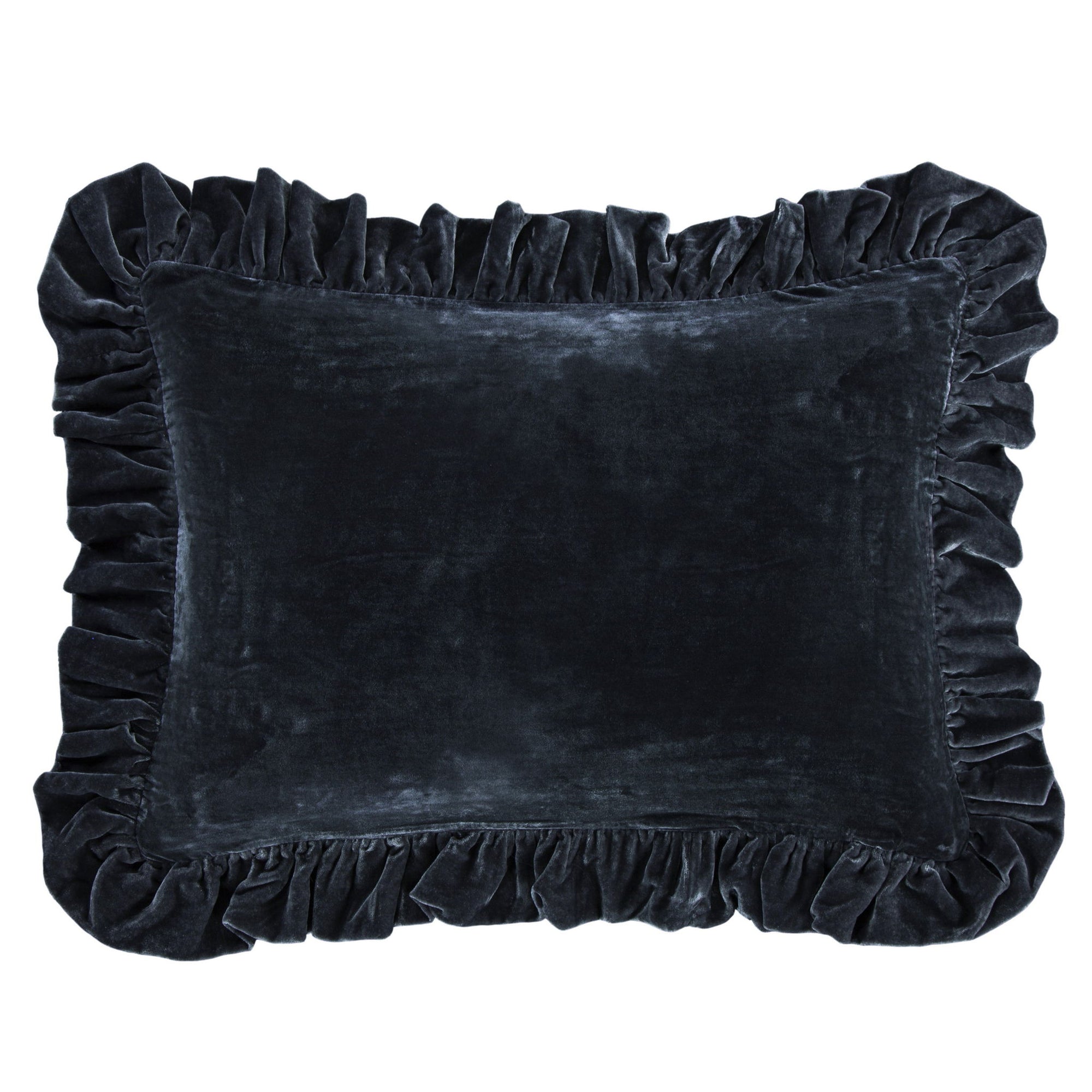 Stella - Faux Silk Velvet Ruffled Dutch Euro Pillow - Midnight Blue