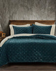 Stella - Full/Queen Faux Silk Velvet Pintuck Quilt - Storm Blue
