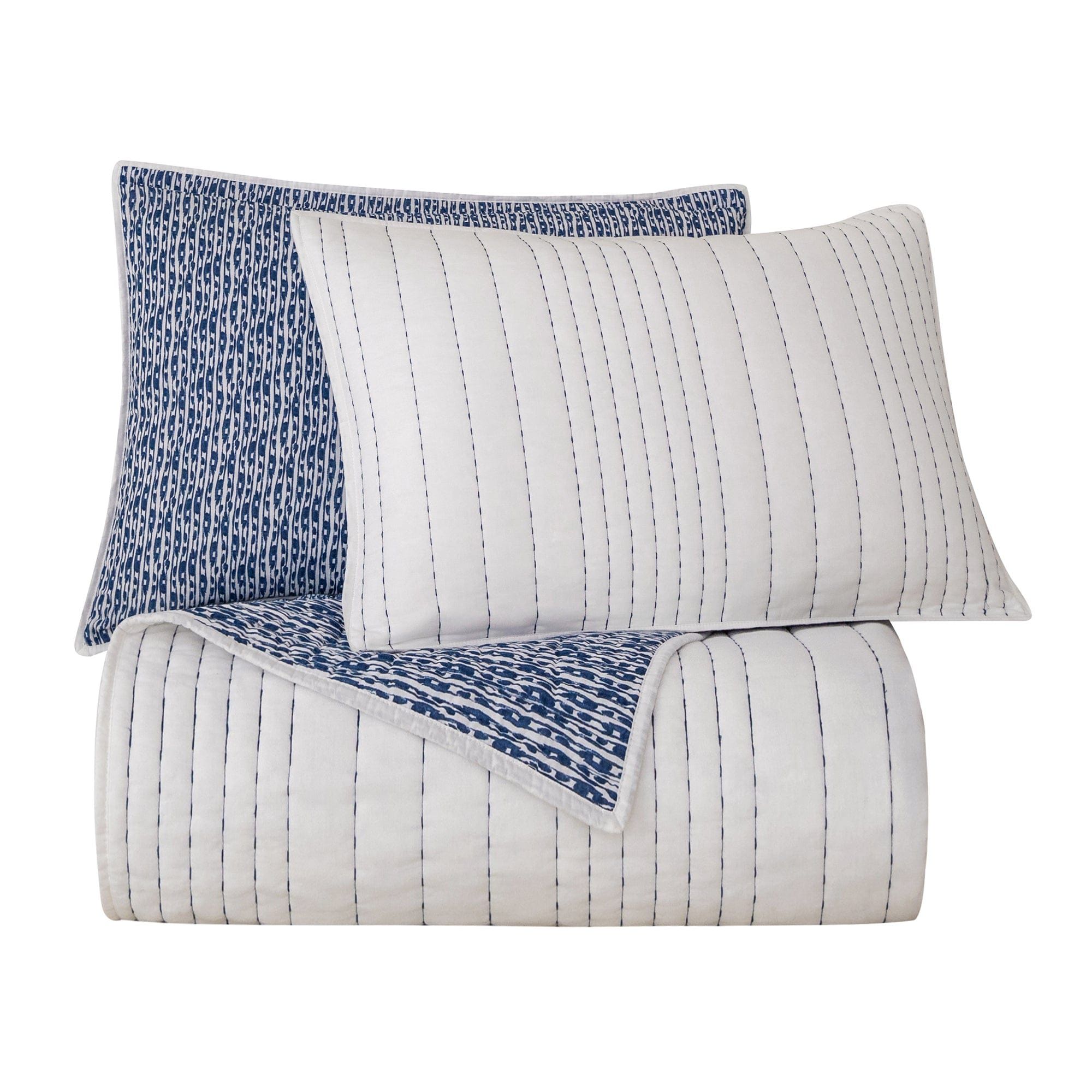 Indigo - Full/Queen Staccato Reversible Quilt Set (Set of 3) - Blue / White