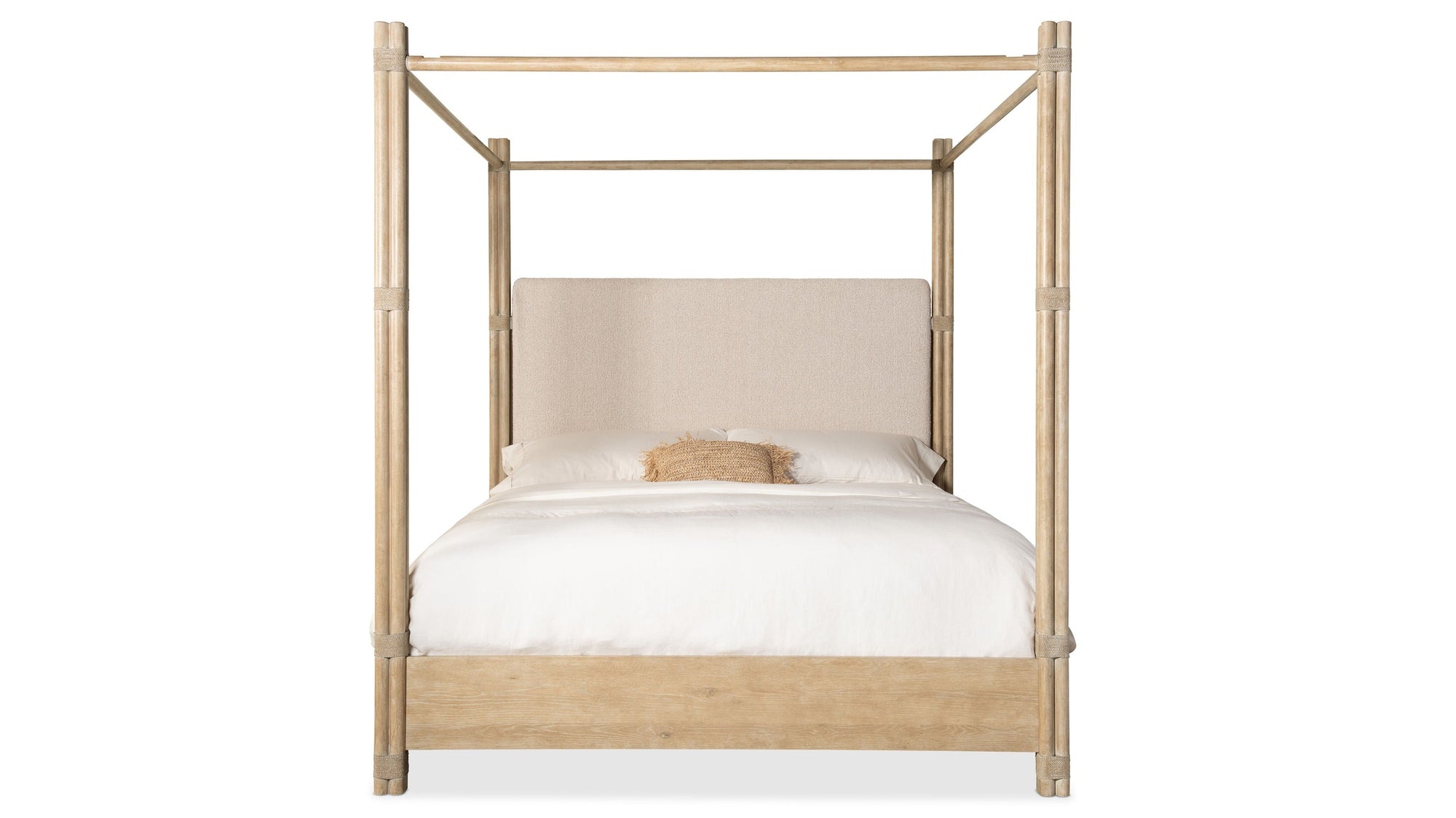 Retreat - Pole Rattan Upholstered Poster Bed With Canopy