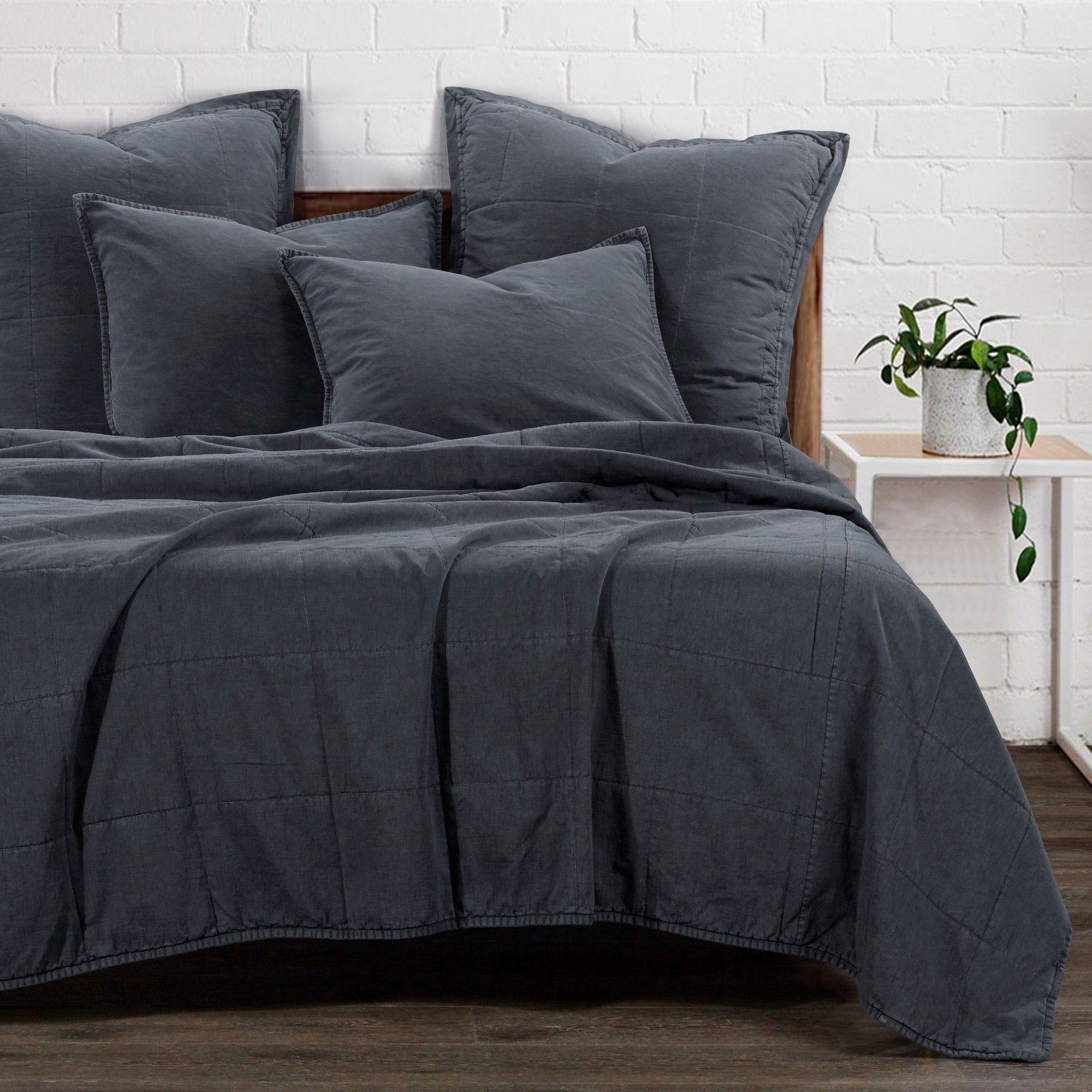 Cotton Canvas - King Stonewashed Coverlet - Charcoal