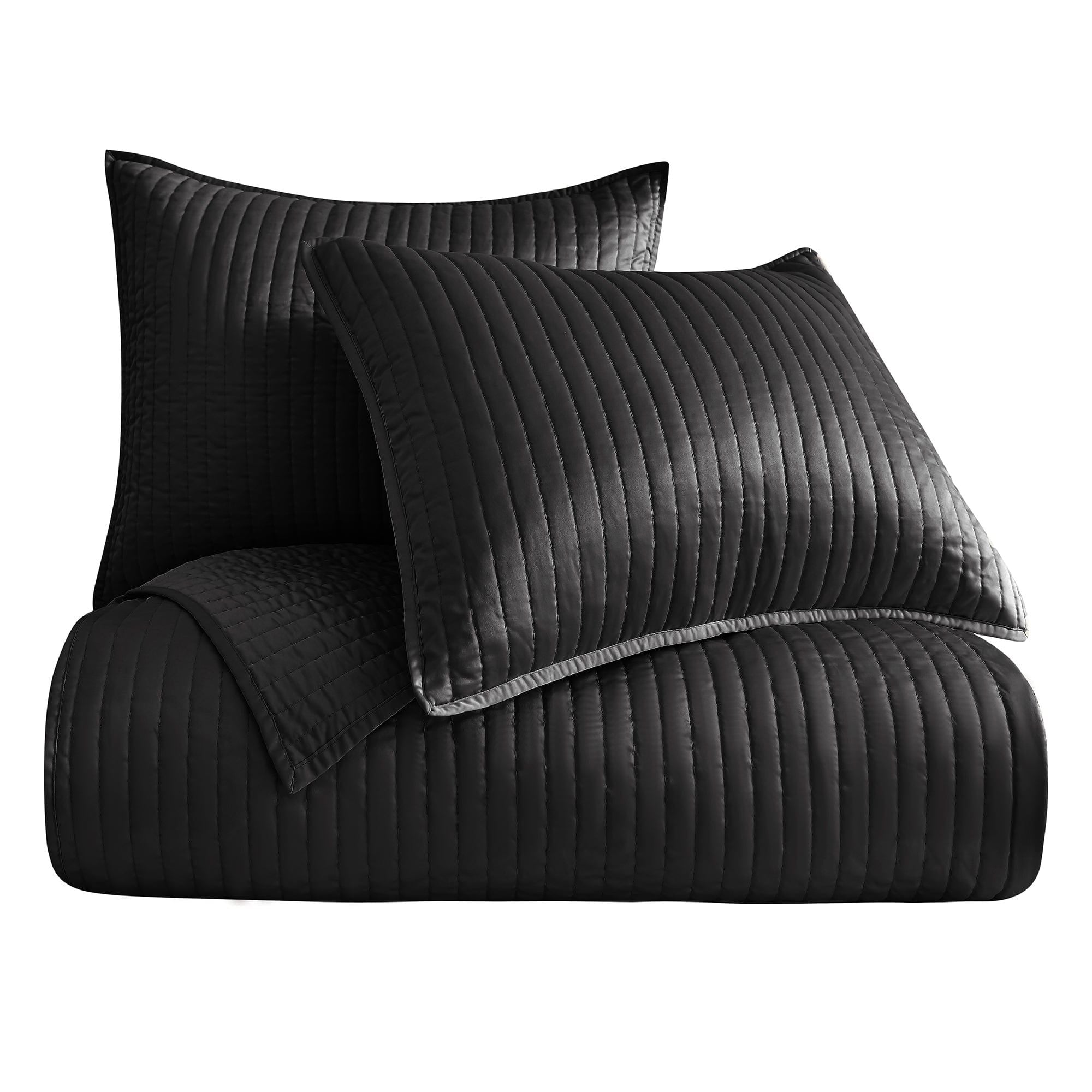 Satin Channel - Full/Queen Quilt Set (Set of 3) - Black
