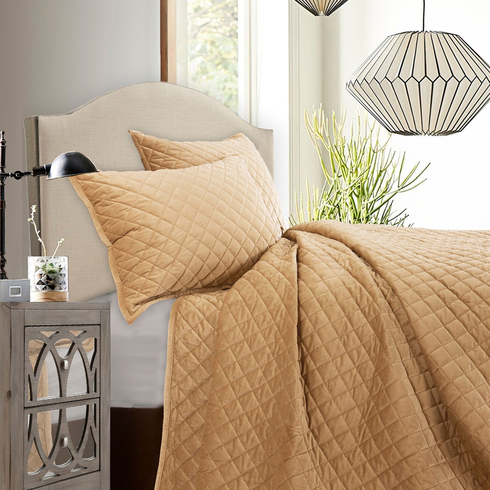 Velvet Diamond - King Quilt Set (Set of 3) - Gold