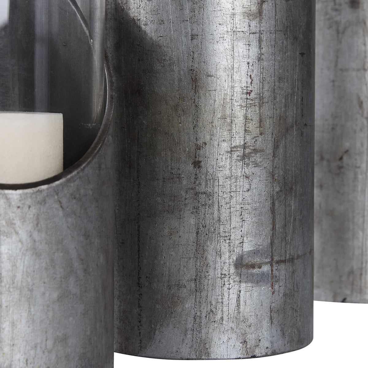 Karter - Iron &amp; Glass Candleholders (Set of 3) - Silver &amp; Dark Gray