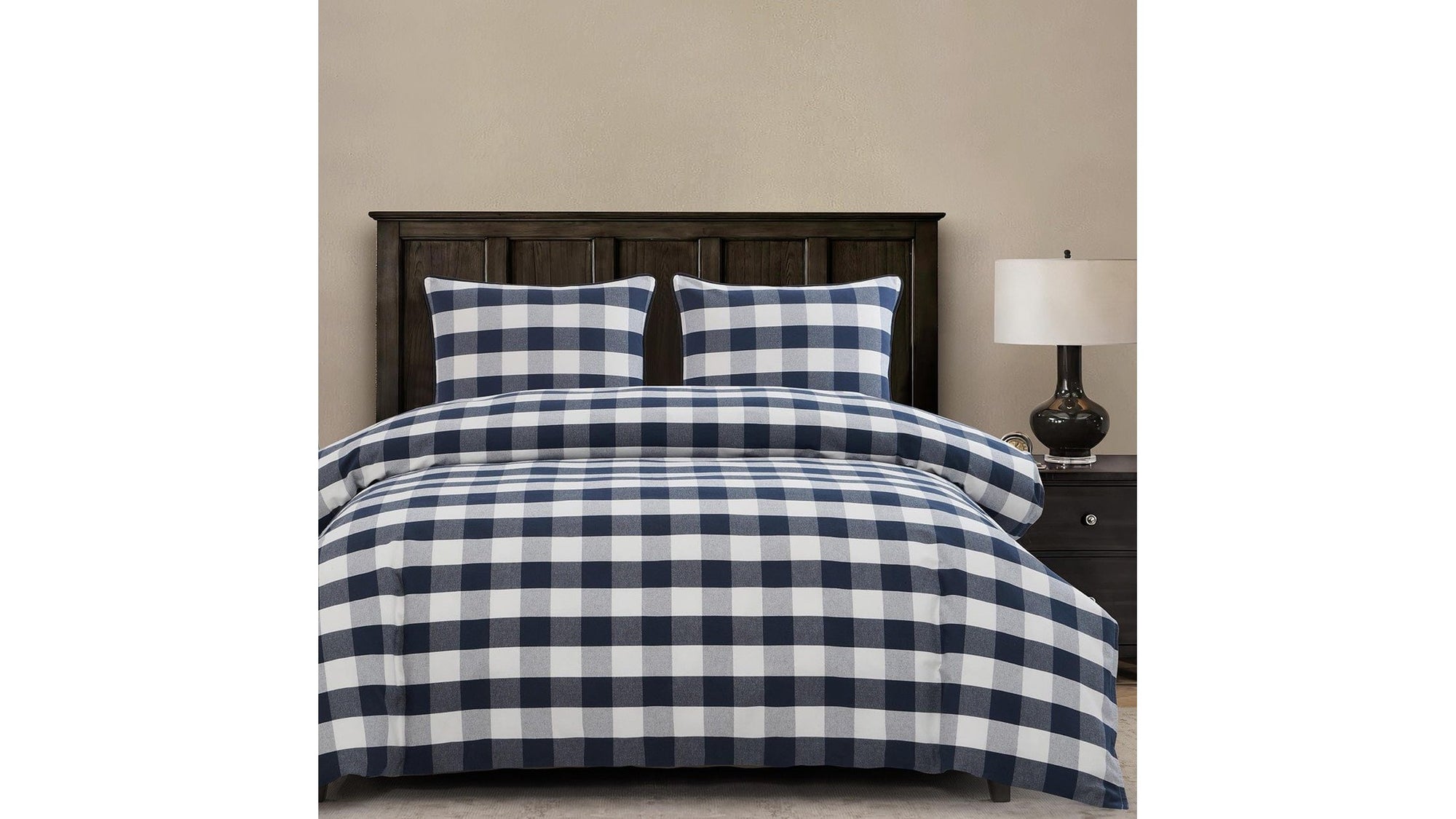 Camille - King Buffalo Check Comforter Set Set of 3 - Navy