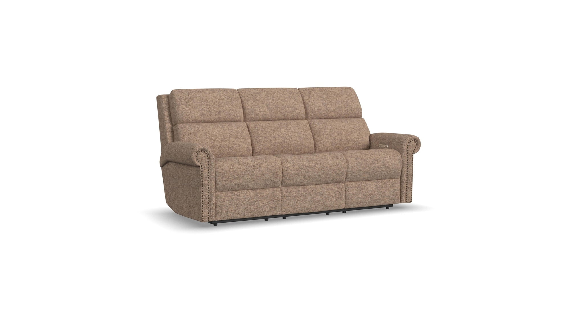 Bernard - Power Reclining Sofa With Console, Power Headrests & Lumbar, Nailhead Trim