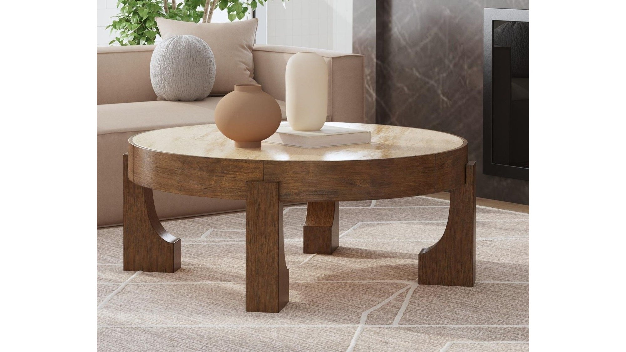 Canyon - Cocktail Table - Espresso / Travertine