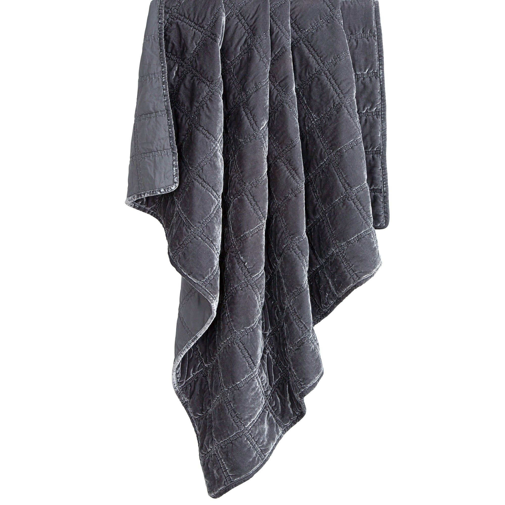 Stella - Faux Silk Velvet Double Box Stitch Throw - Slate