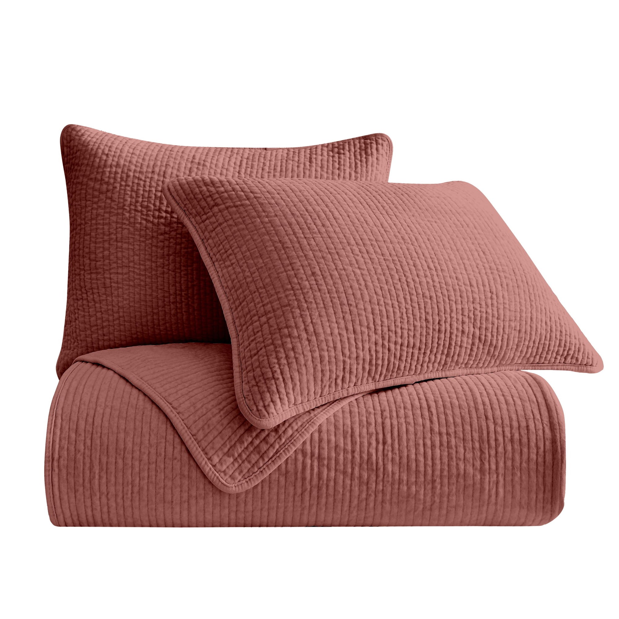 Stonewashed Cotton Velvet - King Quilt Set (Set of 3) - Salmon