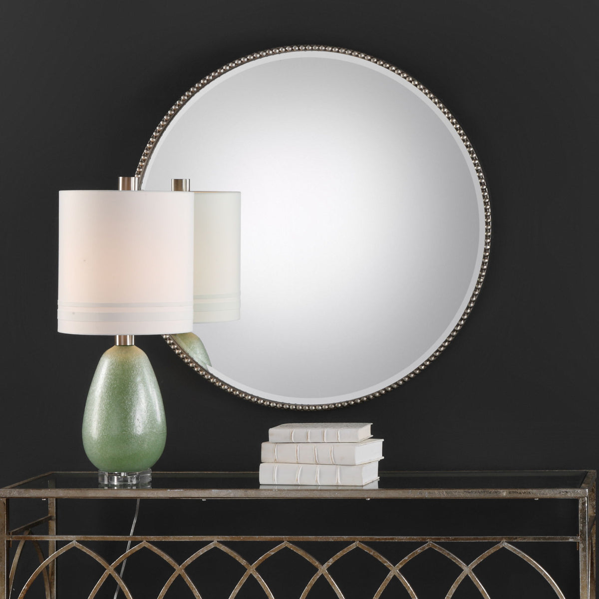 Stefania - Beaded Round Mirror - Silver
