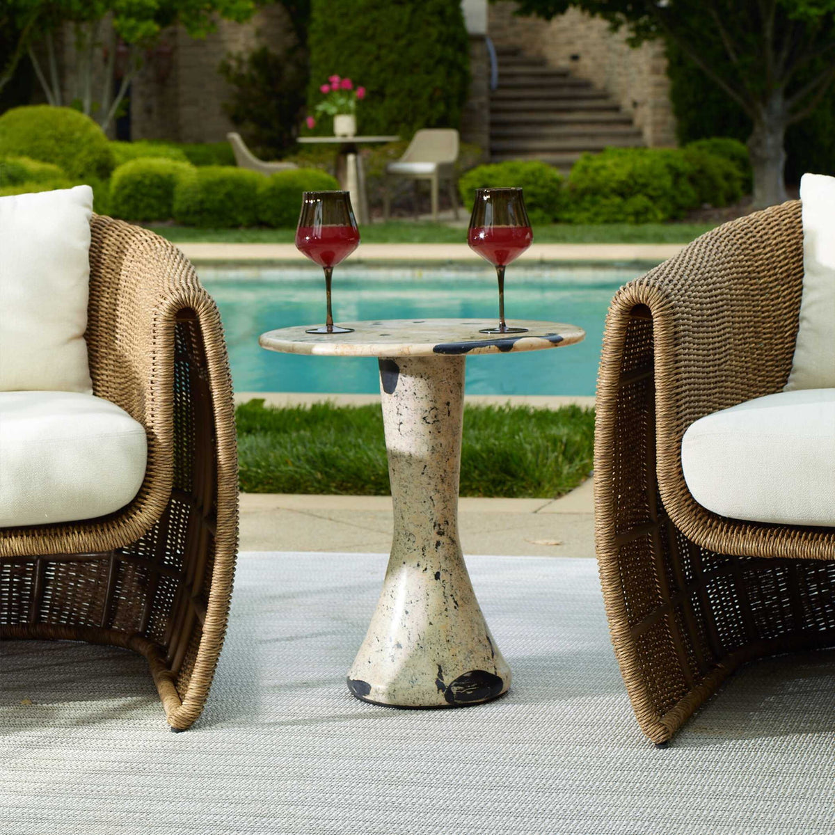 Cadas - Indoor-Outdoor Stone Side Table - Black / White