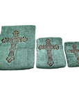 Western Cross - Embroidered Cross Towel Set (Set of 3), 2 Per Carton - Turquoise