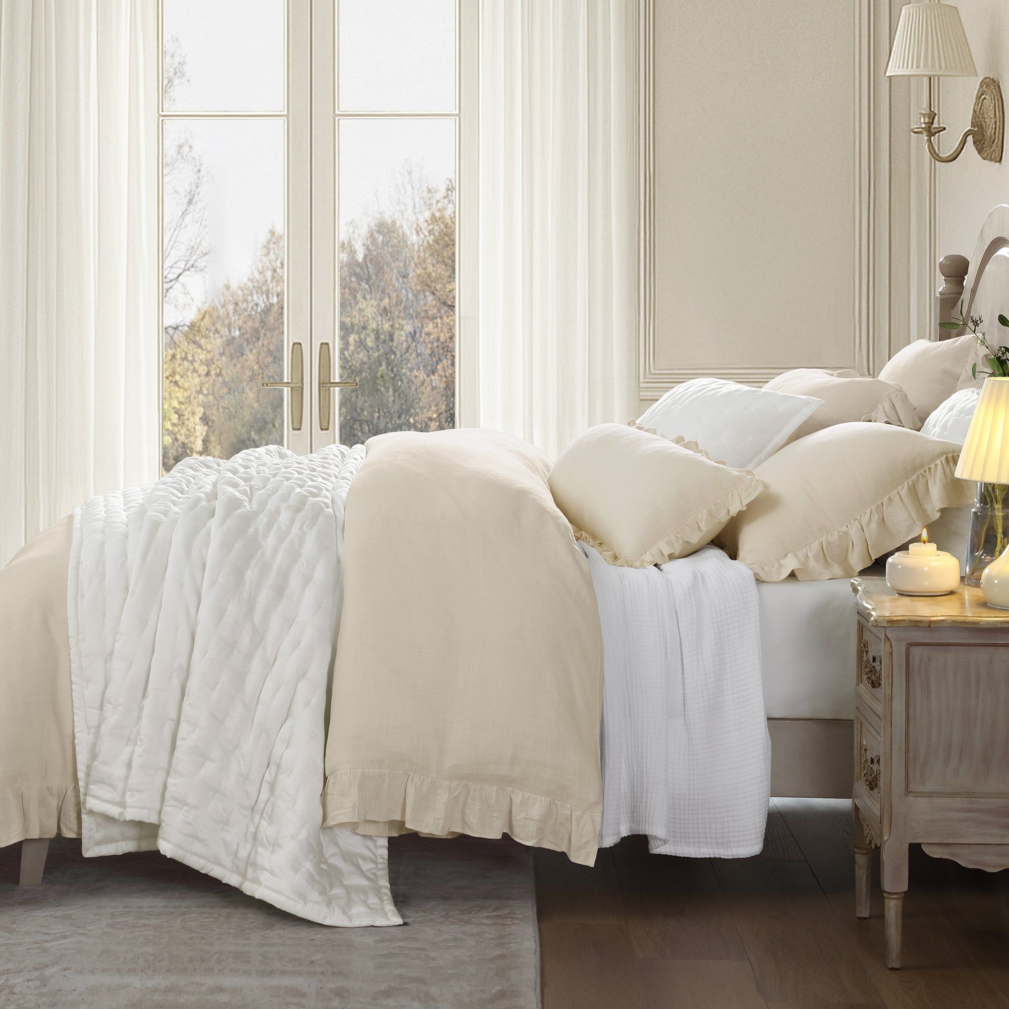 Lily - King Washed Linen Comforter Set (Set of 3) - Light Tan