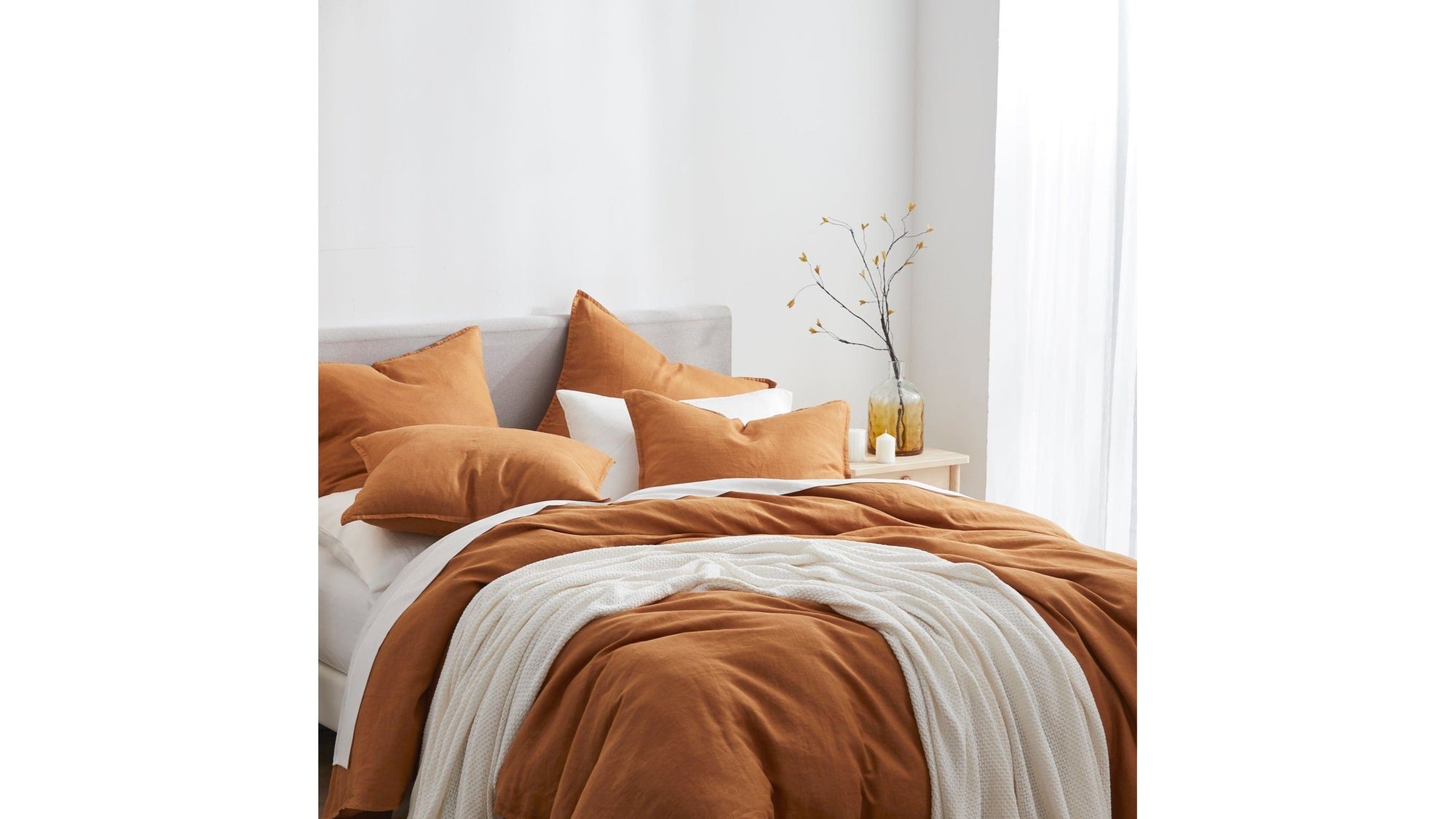 100% French Flax Linen - Queen Duvet Cover Set Set of 3 - Caramel