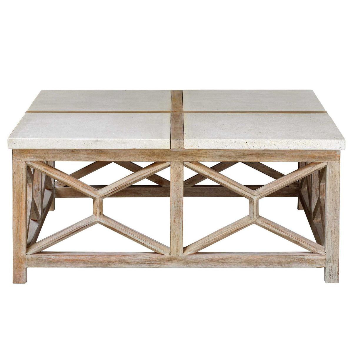 Catali - Stone Coffee Table - White &amp; Light Brown