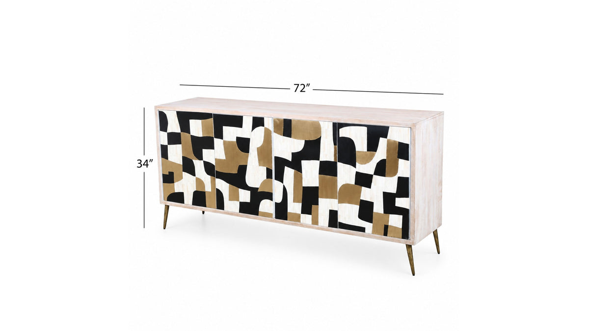 Xander - Server - White Wash Mango / Mosaic Ivory / Brass / Ebony