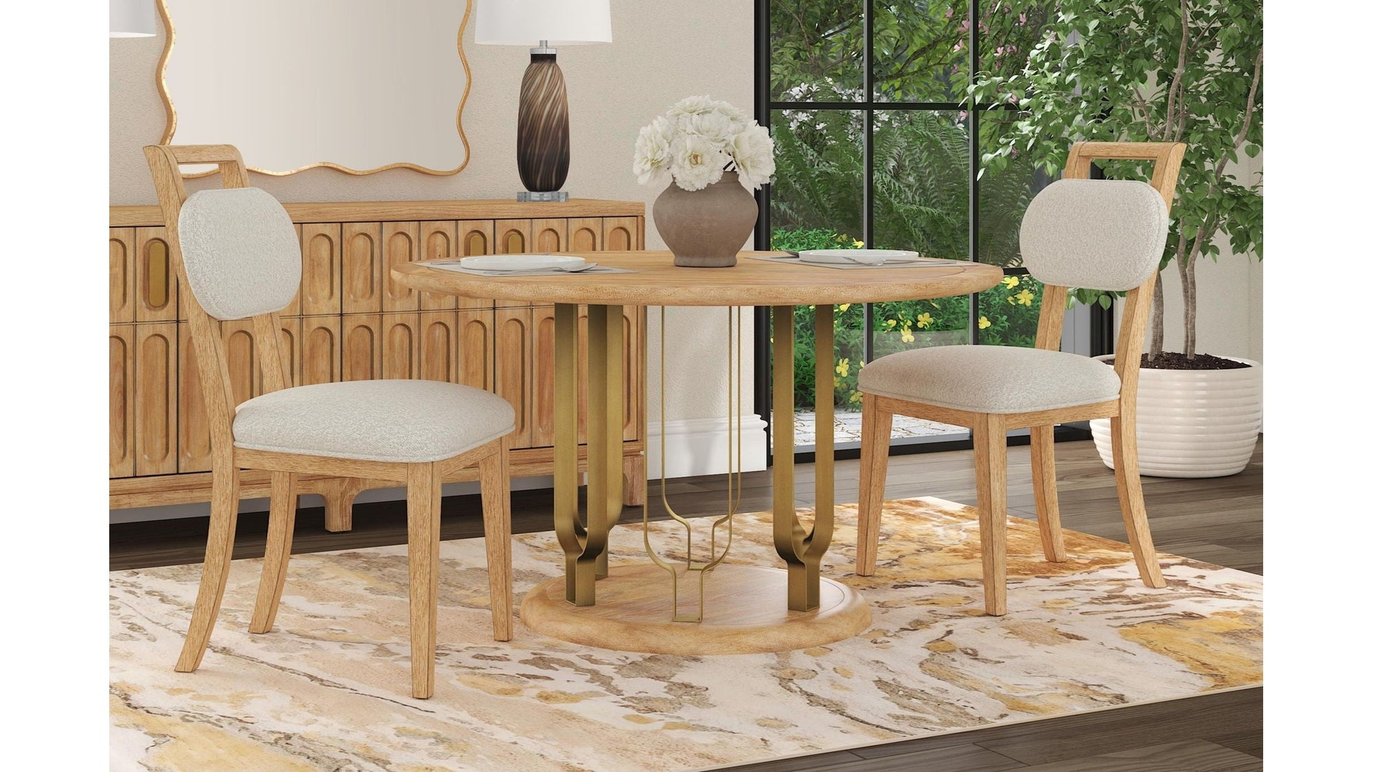 Ryder - Dining Table - Chestnut Elm / Antique Brass