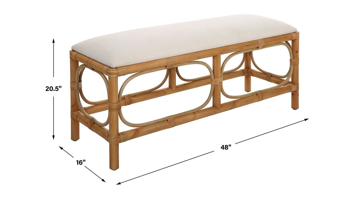 Laguna - Fabric Rattan Bench - White