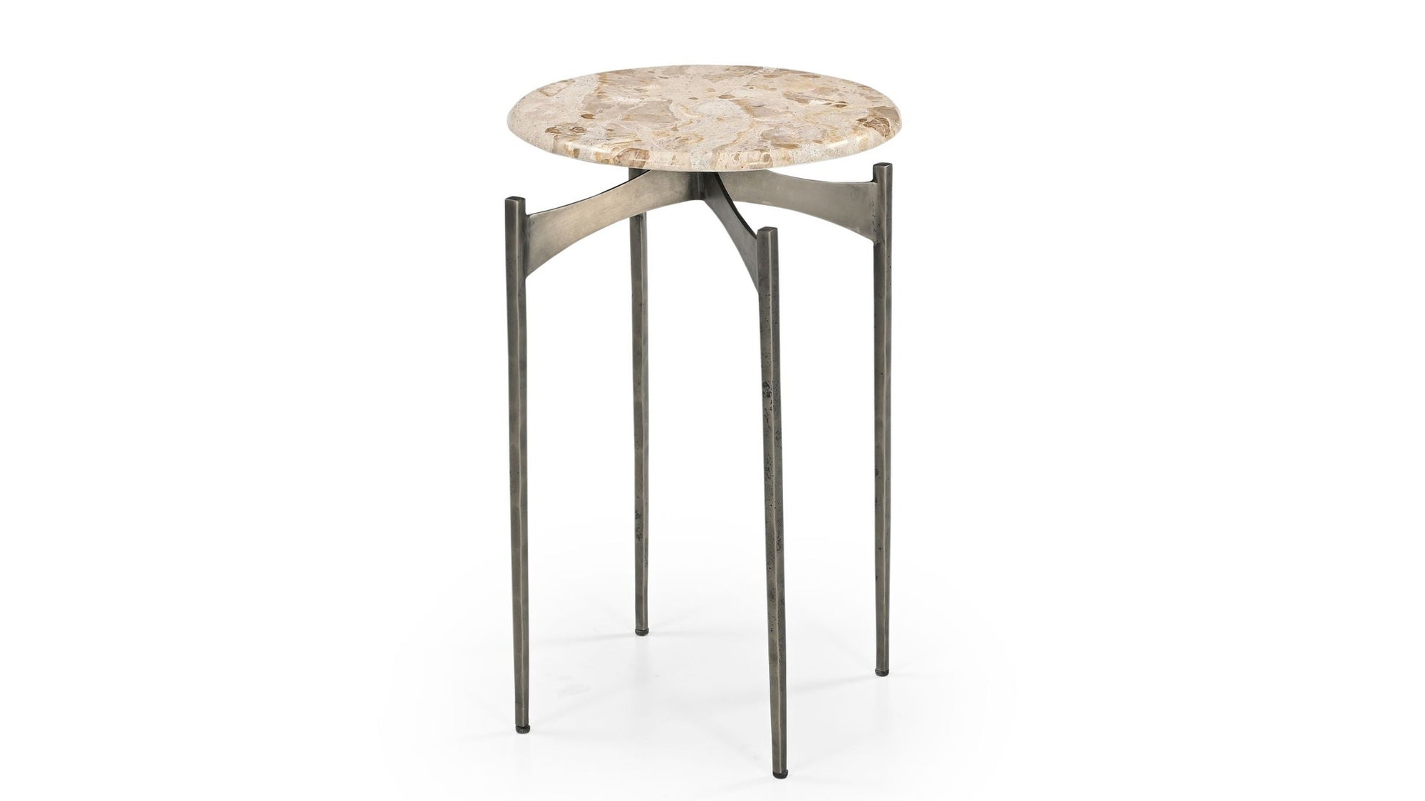 Thea - Accent Table - Italian Crema Marble / Nickel Iron