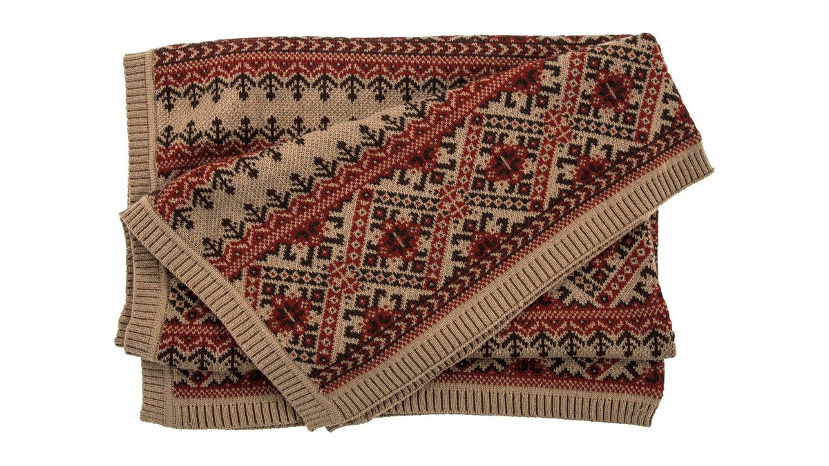 Fair Isle - Knit Throw Blanket - Rustic Red