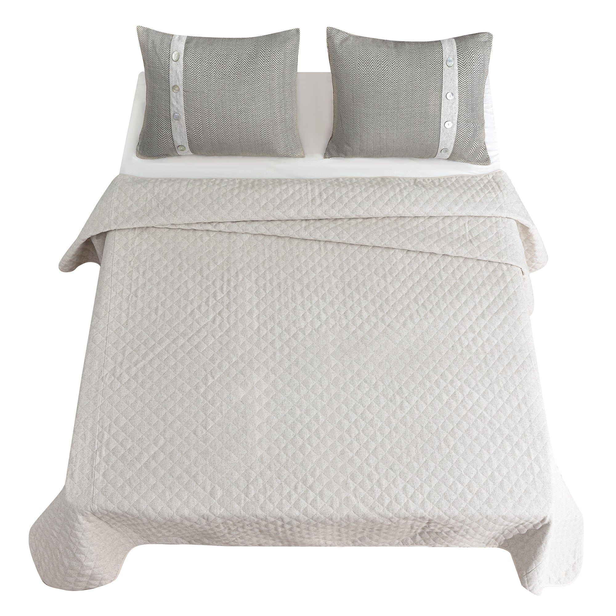 Fairfield - Twin Linen Coverlet Set (Set of 3) - Cream / Tan