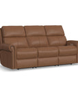 Bernard - Power Reclining Sofa With Console, Power Headrests & Lumbar, Nailhead Trim
