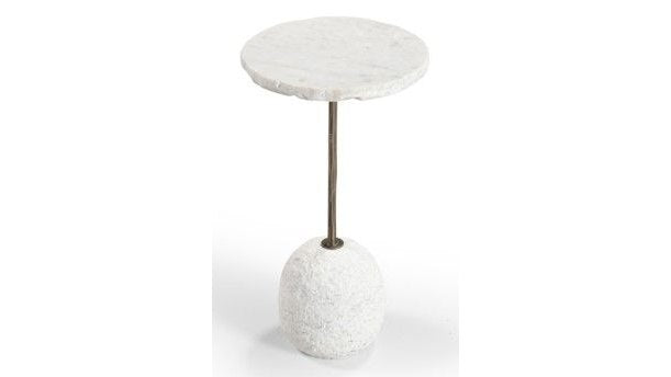 Aeirith - Accent Table - Natural Edge White Marble / Antique Brass
