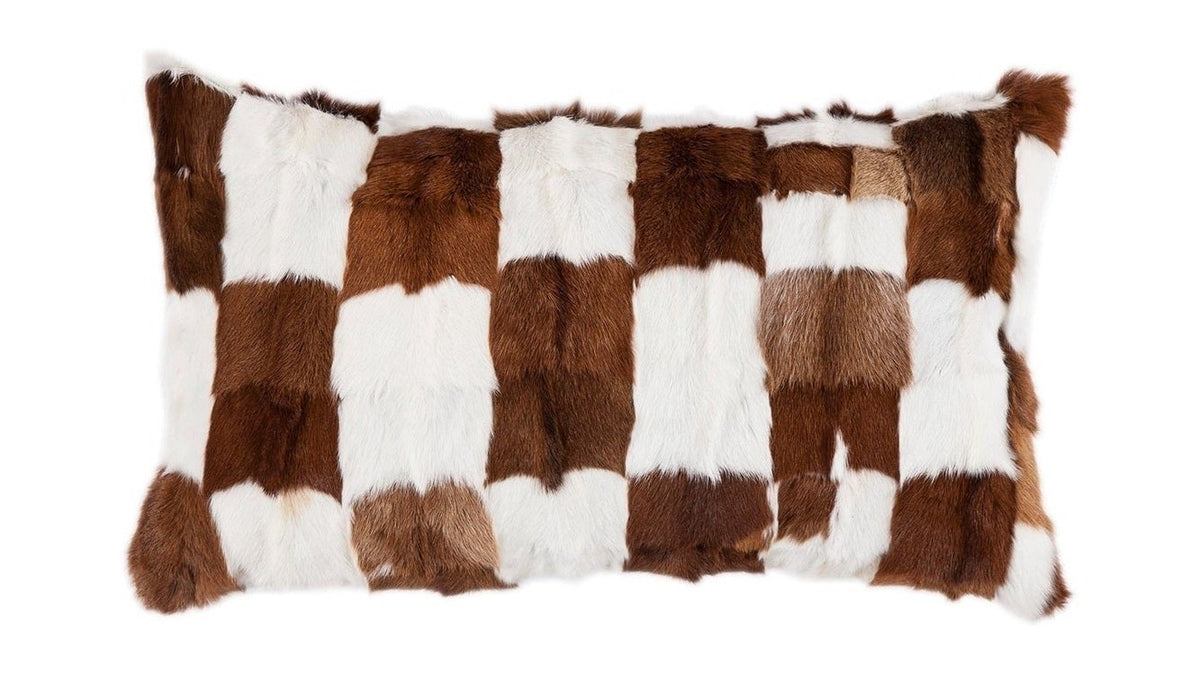 Axis Design - Goat Patched Hide Lumbar Pillow - White / Brown