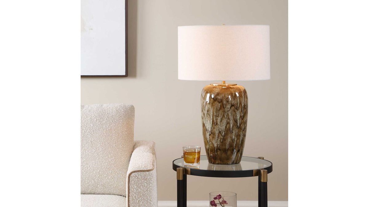 Torrence - Glazed Table Lamp - Brown / White