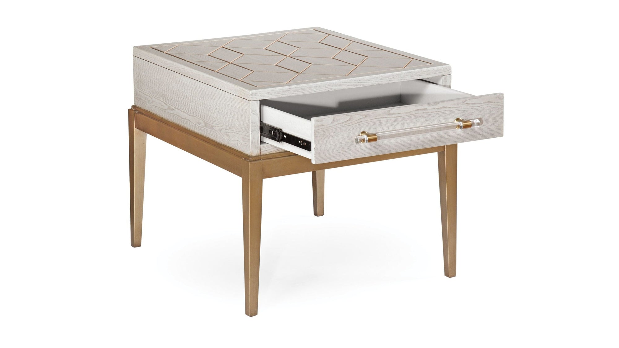 Perrine - Rectangle End Table - White / Gold