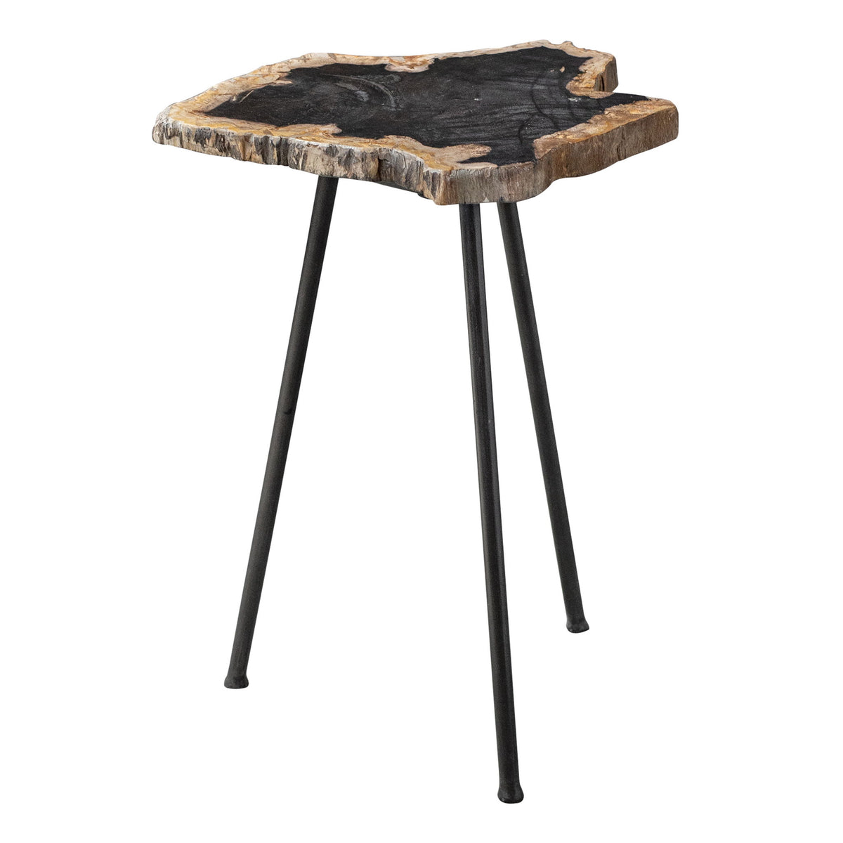 Mircea - Petrified Wood Accent Table - Black &amp; Light Brown