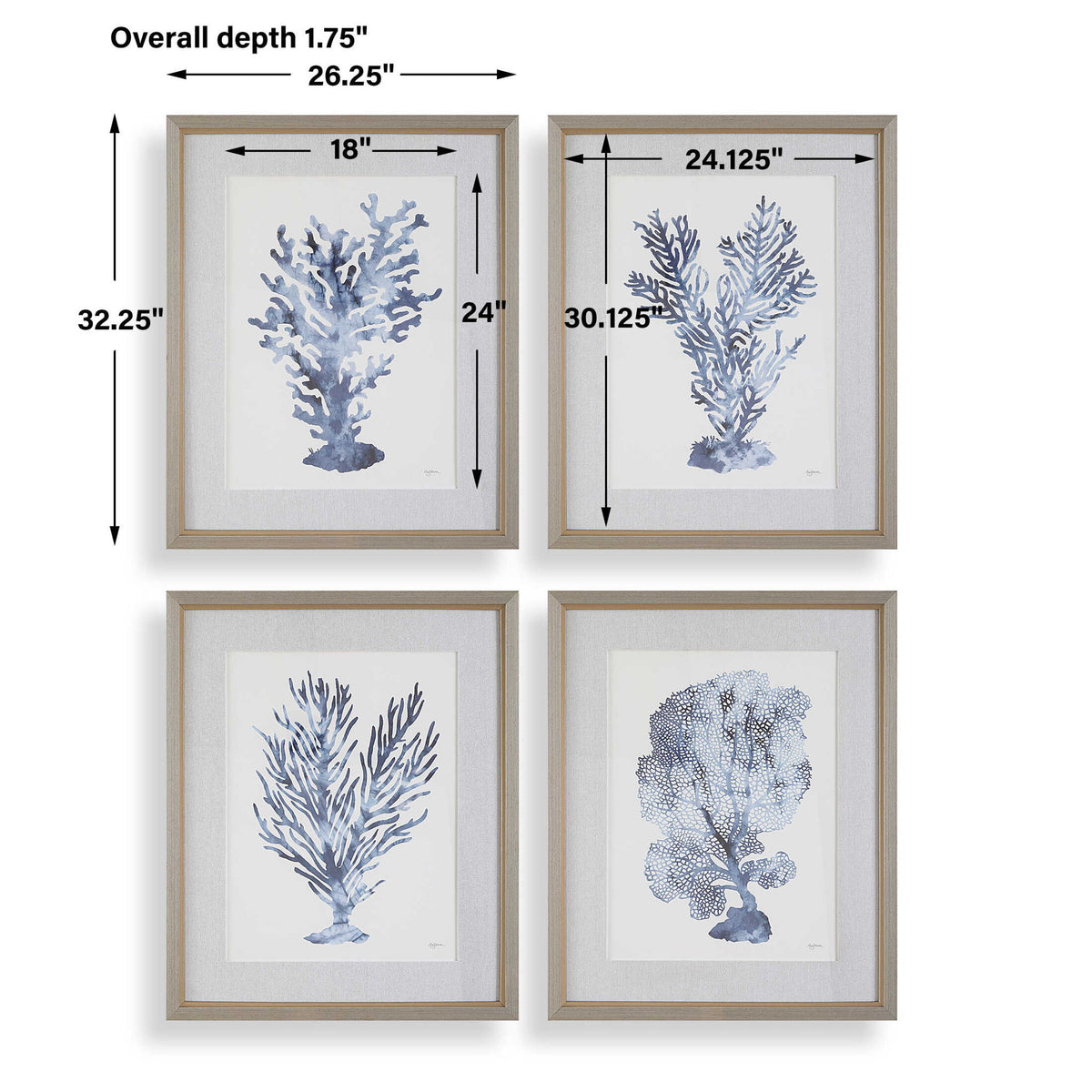 Shibori Coral - Framed Prints (Set of 4) - Light Gray