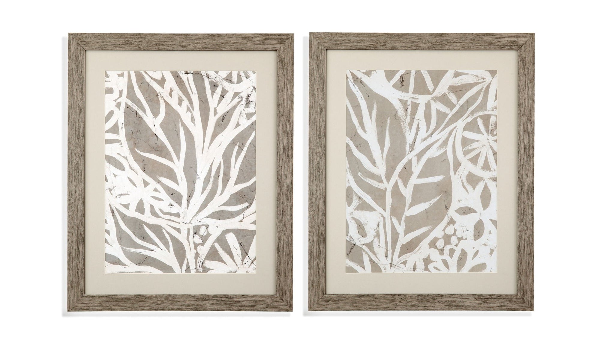 Mudcloth Foliage Framed Print Set of 2 - Light Brown / Beige