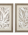 Mudcloth Foliage Framed Print Set of 2 - Light Brown / Beige