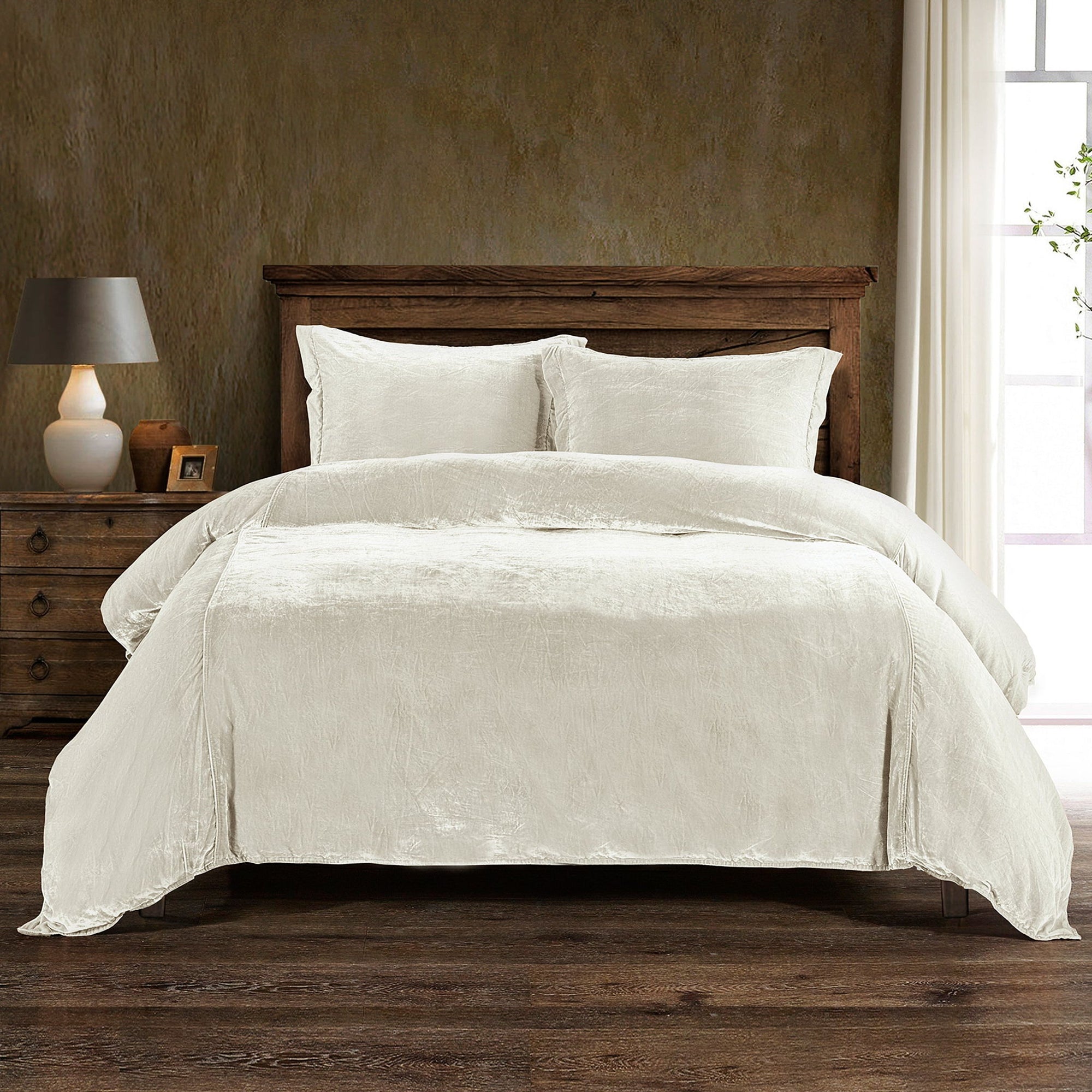 Stella - King Faux Silk Velvet Duvet Cover Set (Set of 3) - Stone