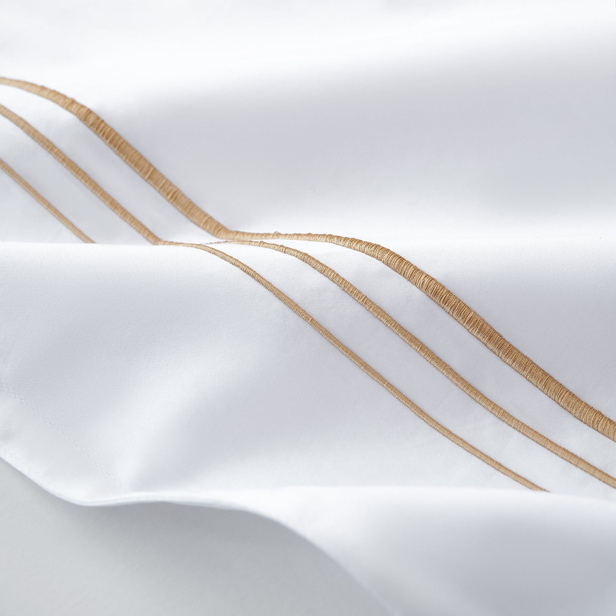 Border Embroidery - King Duvet Cover Set (Set of 3) - Light Gold / White