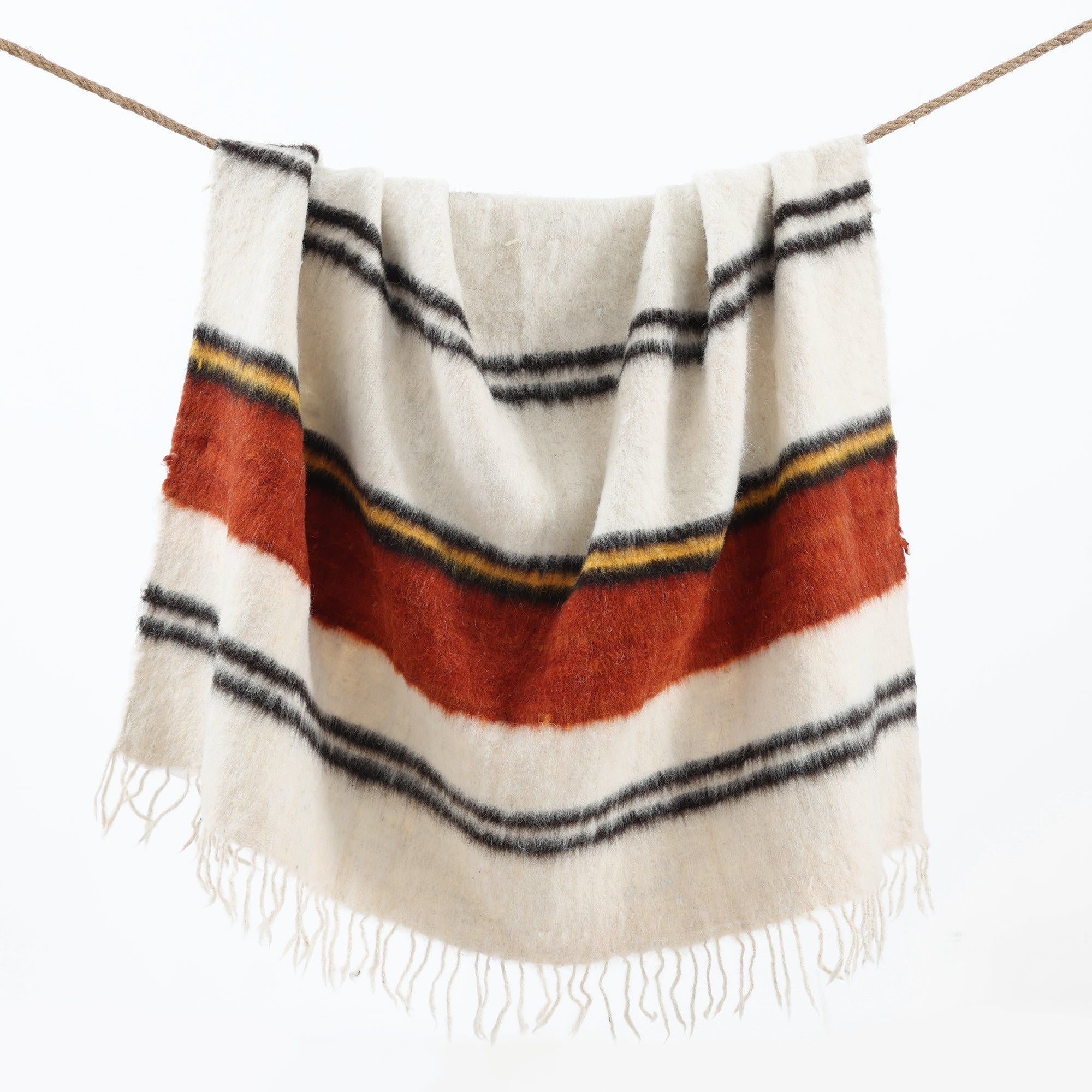 Solola - 100% Wool Handwoven Throw Blanket - Orange / Natural