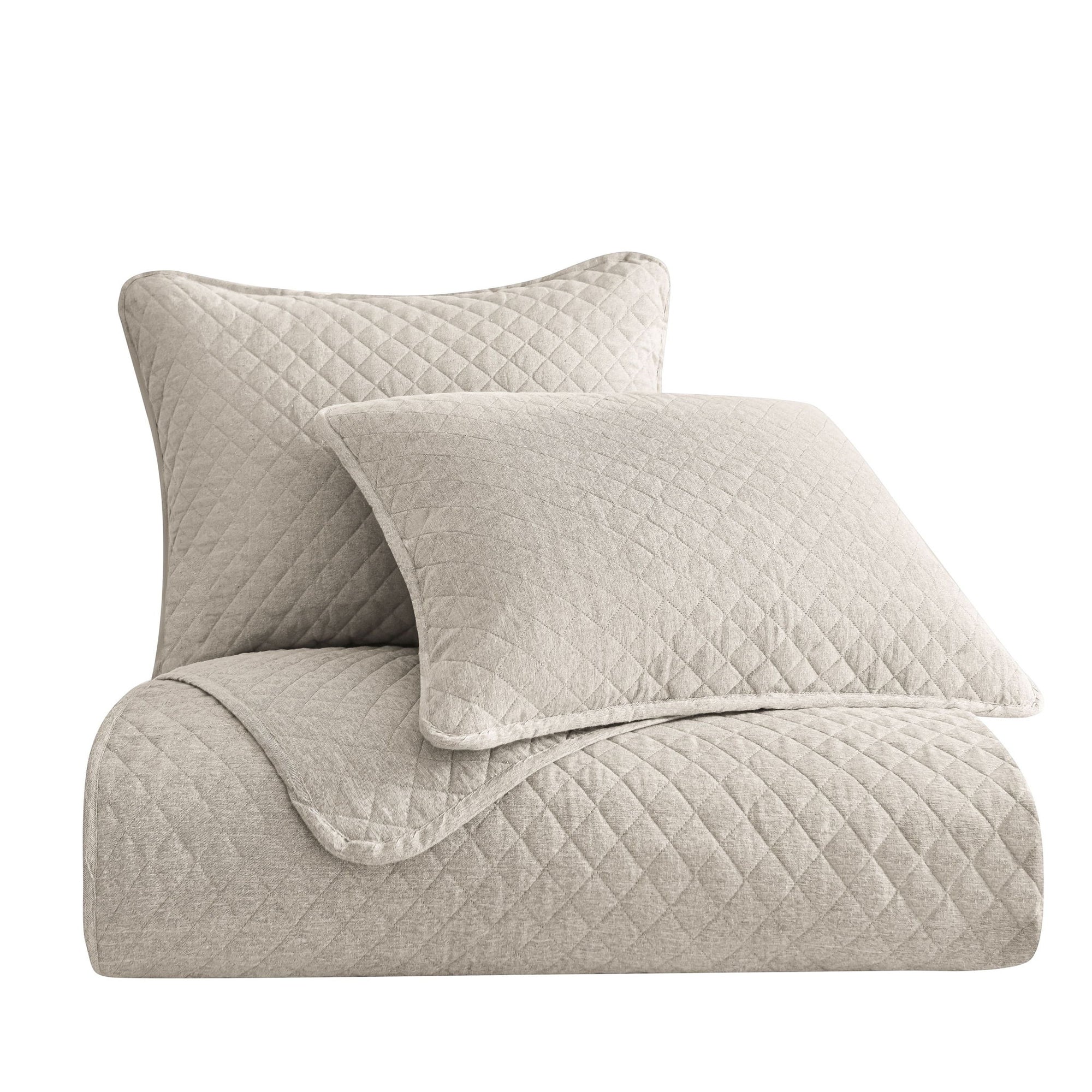 Anna - King Diamond Quilted Coverlet Set (Set of 3) - Light Tan