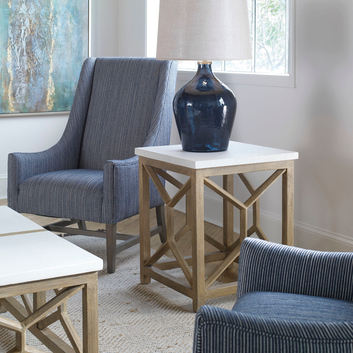 Catali - Stone End Table - White &amp; Light Brown