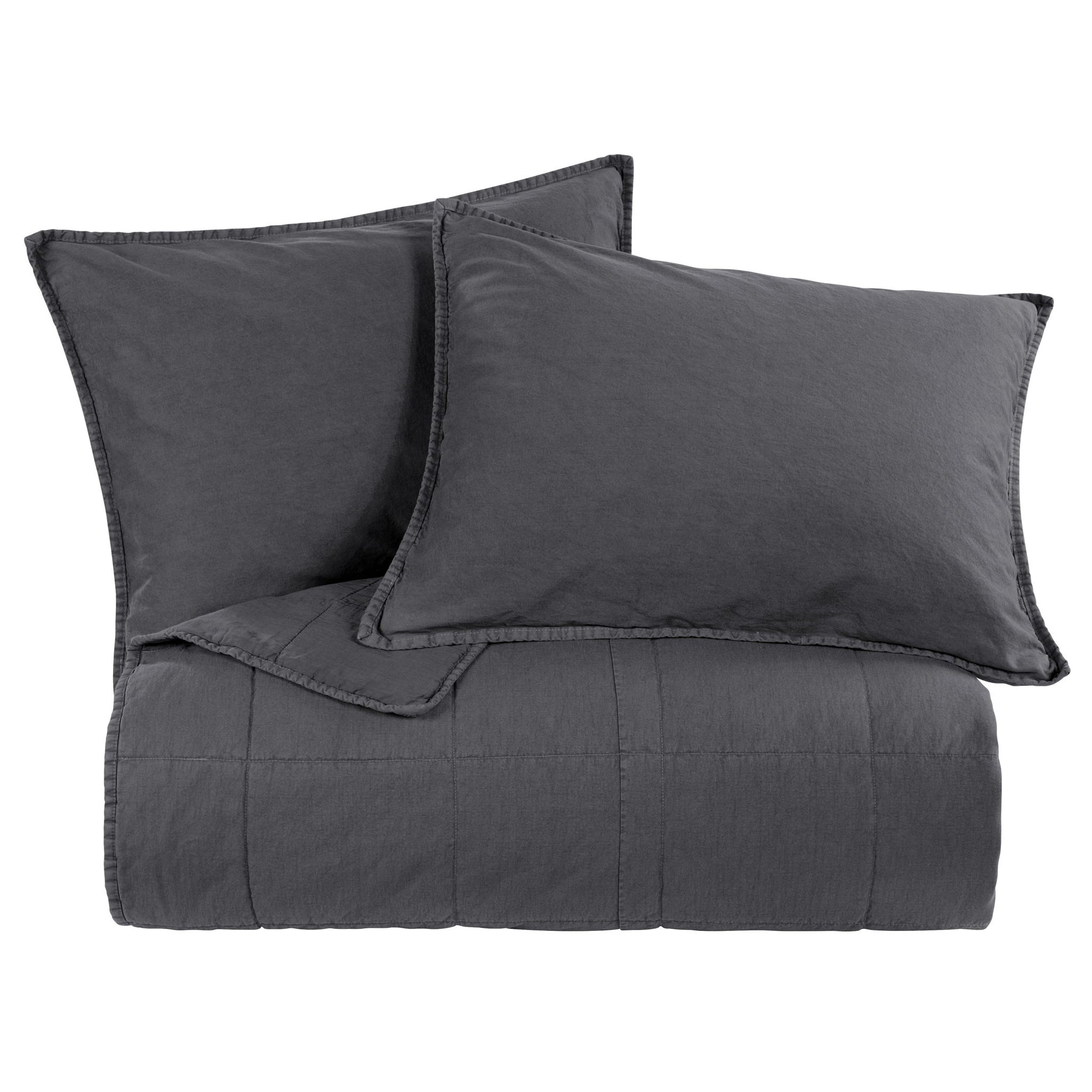 Cotton Canvas - Twin Stonewashed Coverlet Set (Set of 2) - Charcoal