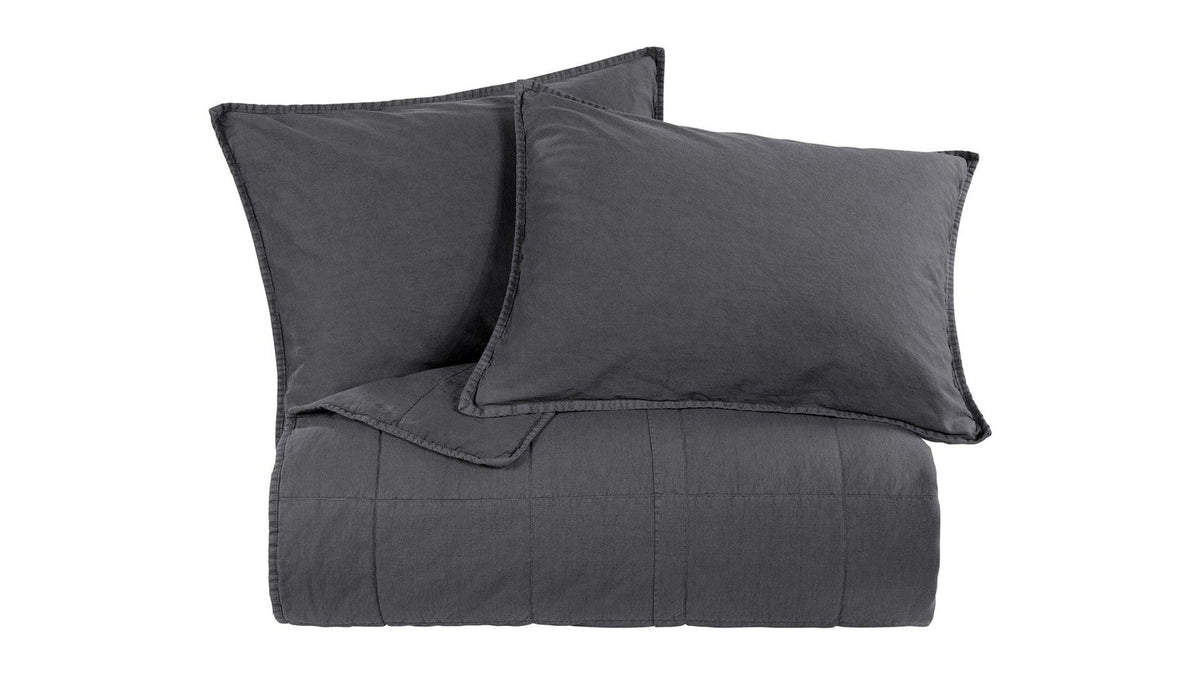 Cotton Canvas - Twin Stonewashed Coverlet Set Set of 2 - Charcoal