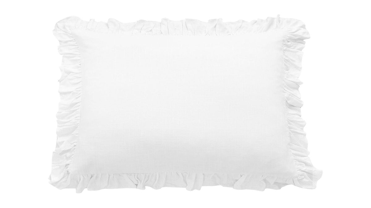 Lily - Washed Linen Ruffled Dutch Euro Pillow - White
