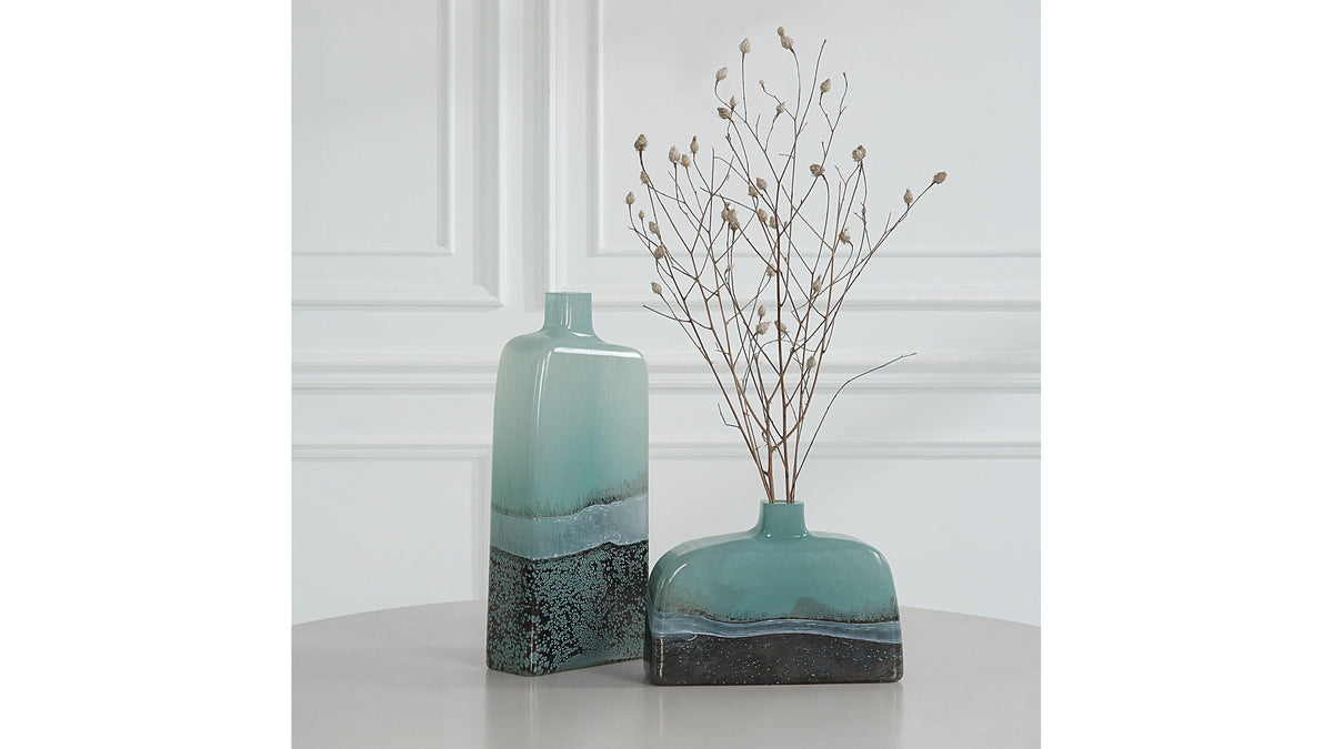 Fuze - Vases (Set of 2) - Aqua &amp; Bronze
