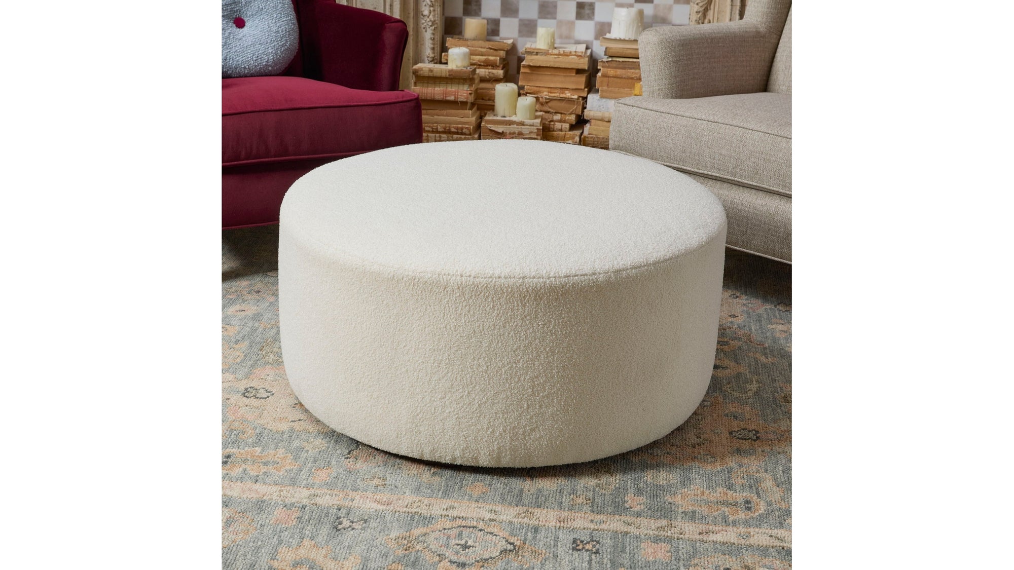 Pouf - Fabric Cocktail Ottoman - Olive
