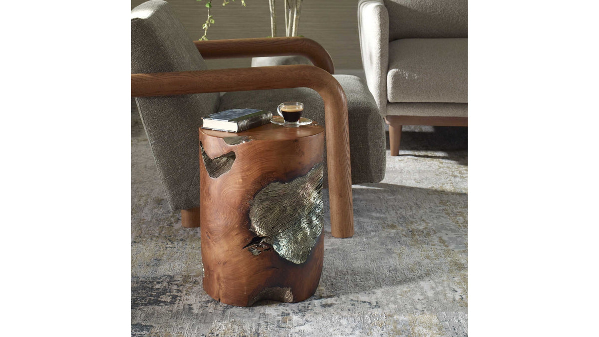 Rafe - Wooden Accent Stool - Silver / Woodtone